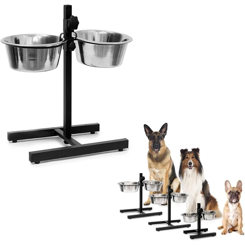 

Adjustable Height Pet Double Bowl Stainless Steel Elevated Dog Bowl Cat Bowl Neck Protection Cat Dog Feeder Drinking Water Bowl