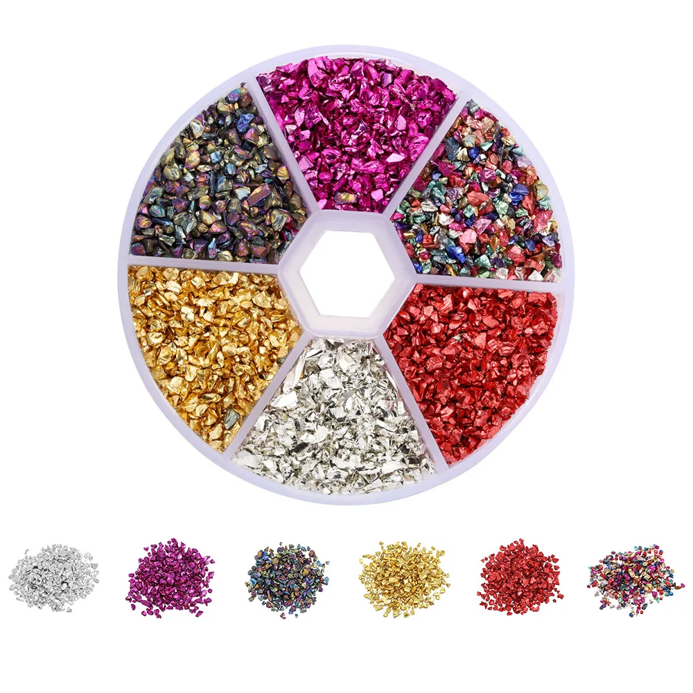 1set Hot Selling Multi Style 6-grid Crushed Stone Boxed Color Irregular Jewelry Glass DIY Nail Materials Filling Wholesale