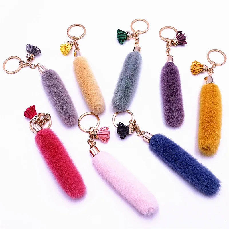 K22 Color Cute Fashion Faux Mink Fur Tail KeyChain Wedding Gift Women Bag Key Chain Trinket Men Car Keyring Girl Party Gift