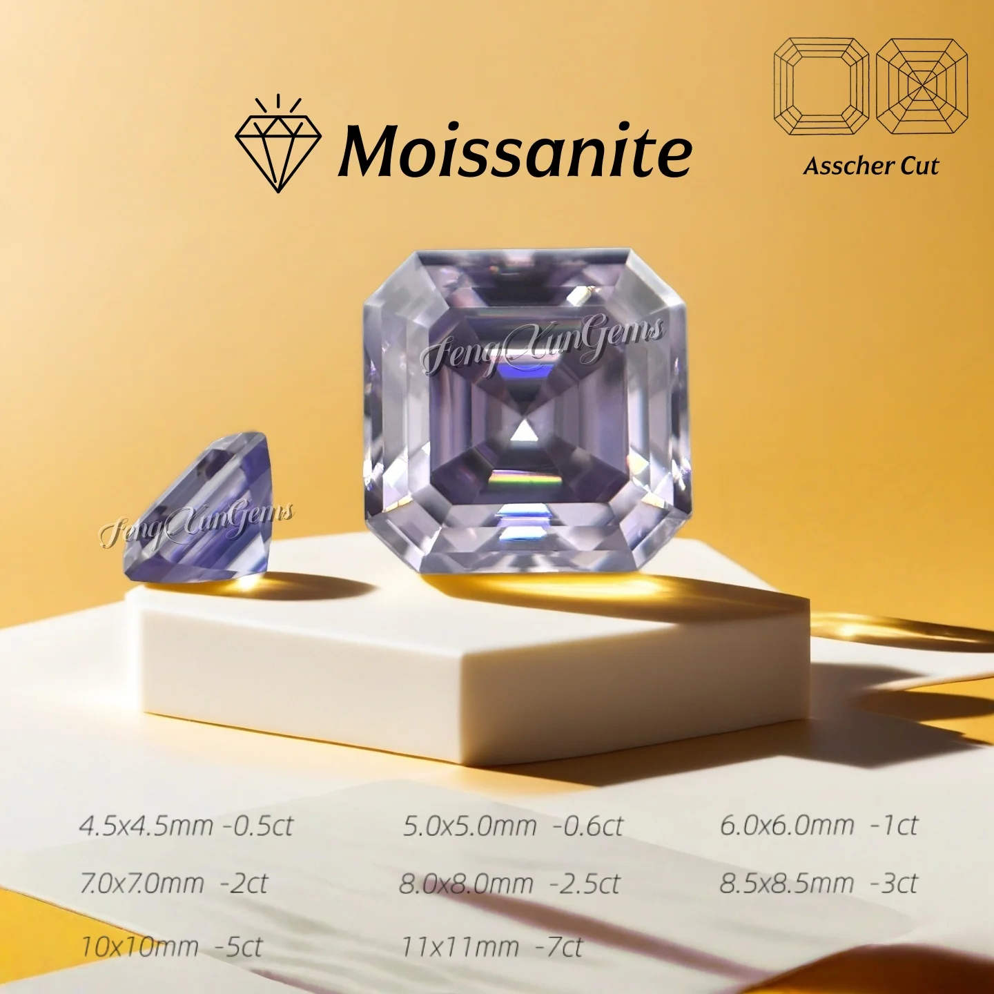 

Moissanite Loose Gemstones Light Purple Sizes 4.5x4.5~11x11mm Asscher Cut Clarity VVS1 for Diy Jewelry Making/Gift
