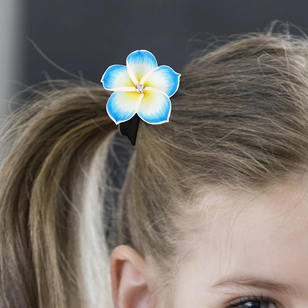 

4pcs Soft Clay Ornament Flower Ties For Elastic Ponytail Holders Women Hair Accessories Floral Hair Bands For Party Daily