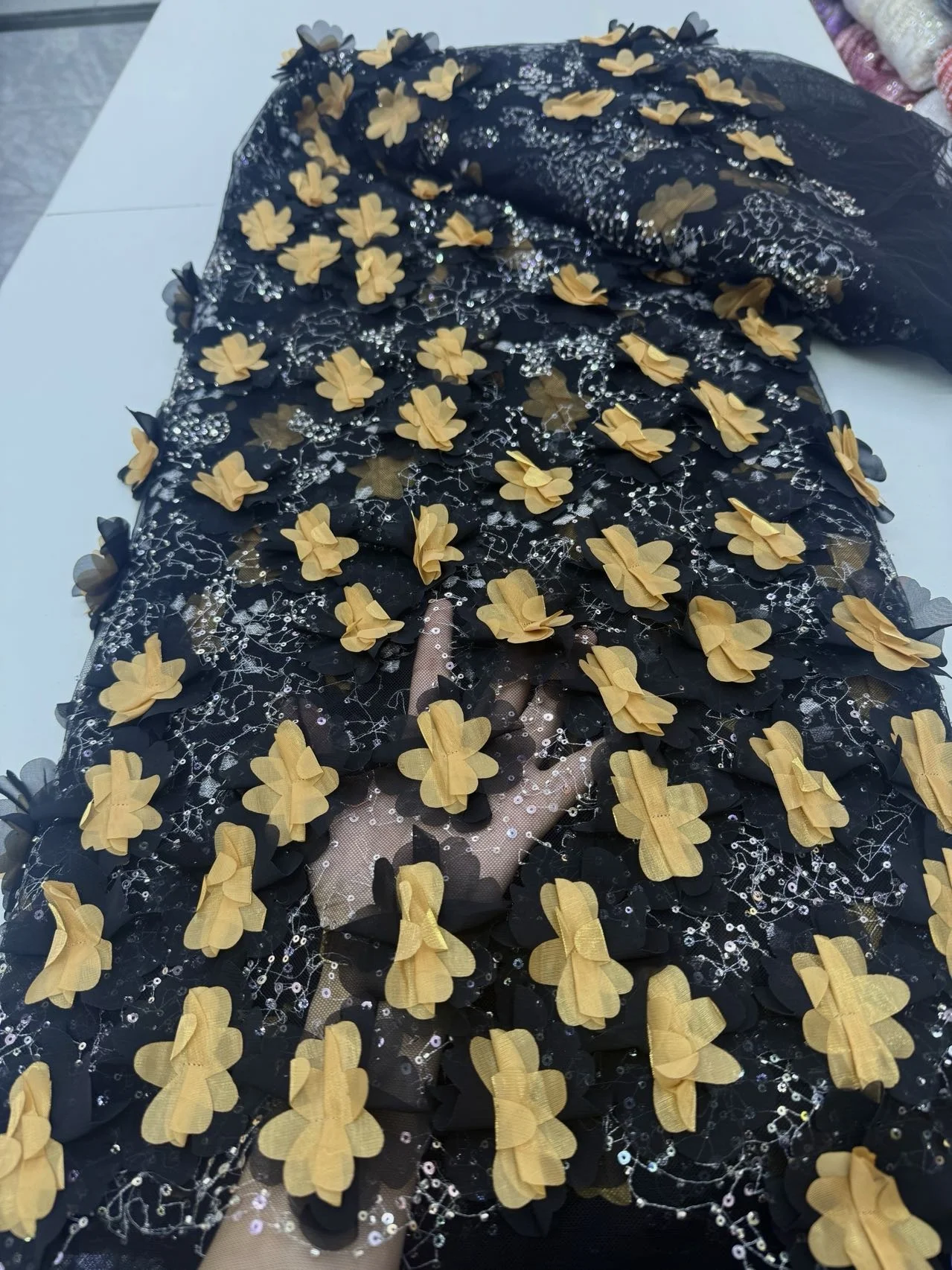 

2025 африканская нигерийская высококачественная вышивка блестками, тюль, кружевная ткань, швейные бусины, камень для выпускных платьев JY453, 5 ярдов