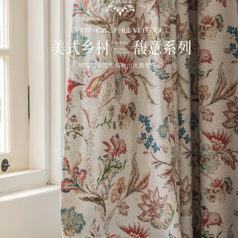 

American Vintage Curtains for Living Room Bedroom Dining Room Rural Style Printed Cotton and Linen High Blackout Curtain Window