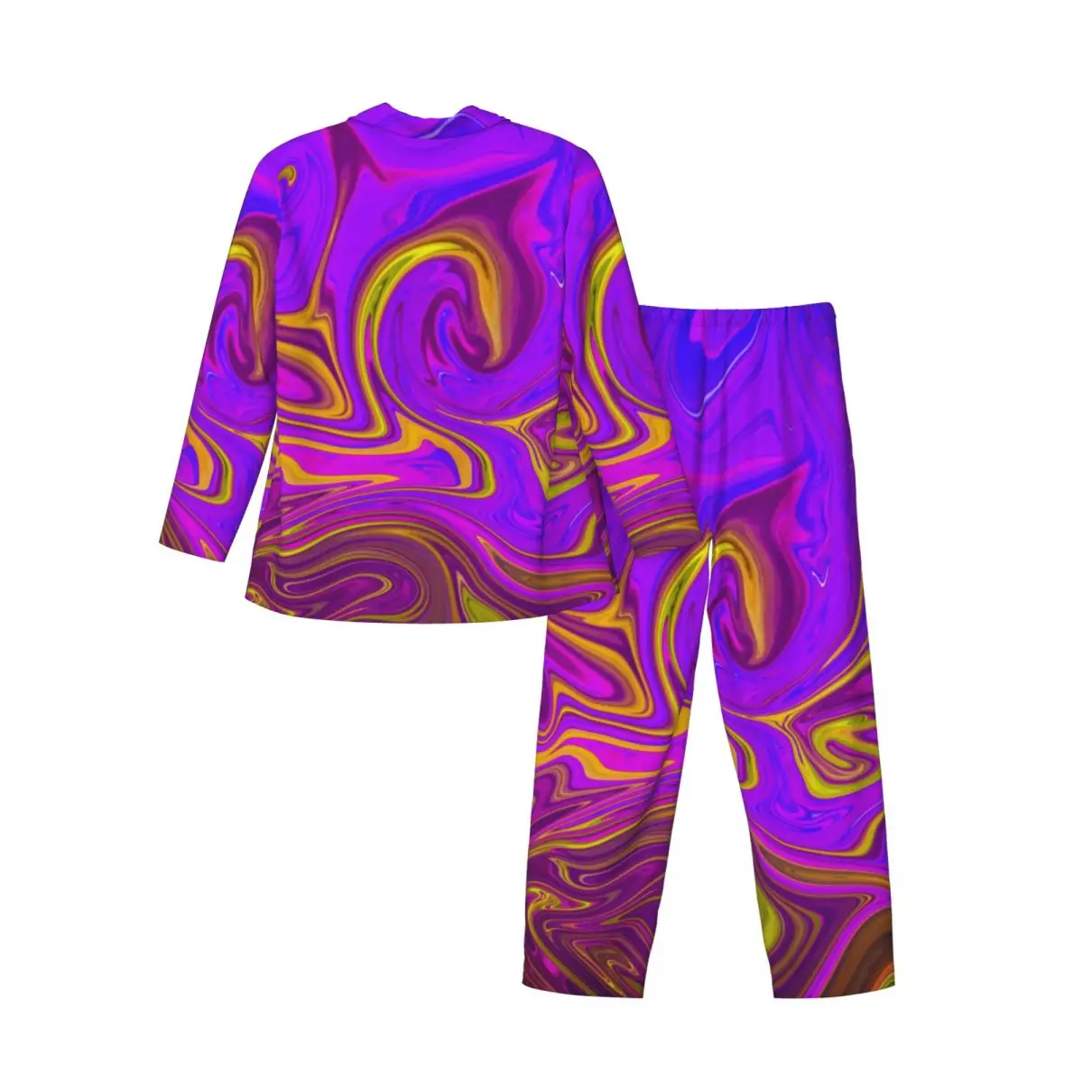 Pyjama Heren Neon Vloeibare Print Slaap Nachtkleding Abstract Ontwerp 2-delige Casual Pyjama Set Lange Mouw Trendy Oversized Thuispak