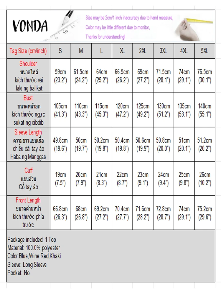 VONDA Women Fashion Long Sleeve Shirt 2025 Autumn Winter Blouses Elegant Office Lady Tops Solid Casual Loose Blusas Femininas