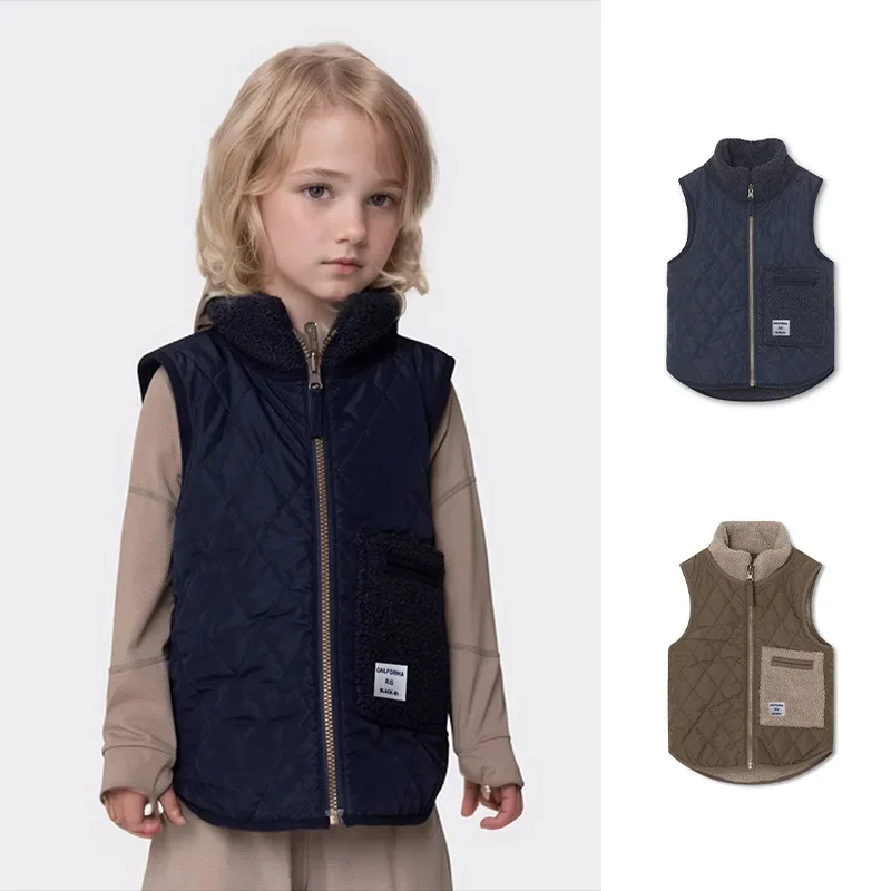 

2024 Autumn Winter Boys Girls Sleeveless Warm Cotton Vest - Reversible Stylish Kids' Outerwear Gilet for Cozy Comfort