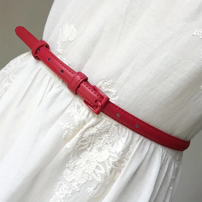 여성용 캔디 컬러 천연 가죽 벨트 - 슬림 미니멀리스트 허리 벨트, 청바지, 바지용, 패션 메탈 버클, 일상 캐주얼