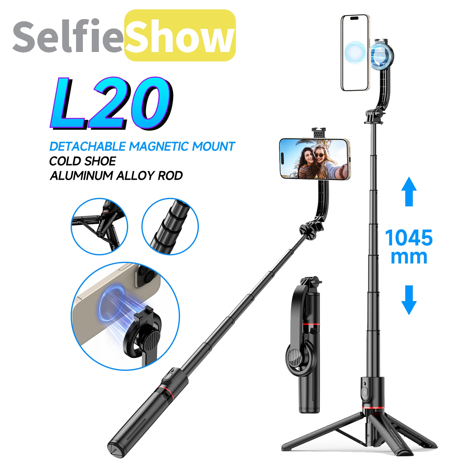 

Selfieshow L20 Detachable Mount Selfie Stick Tripod Portable Handheld Bluetooth Stand Stabilizer Tripe Holder for Cell Phone