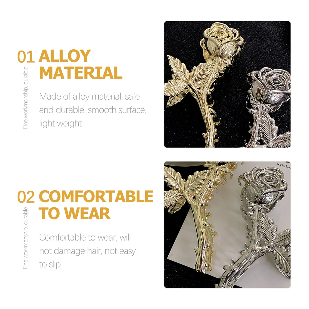 

2Pcs Rose Flower Hair Clips Trendy Women Accessories Durable Alloy Material Perfect for Birthday Wedding Celebrations