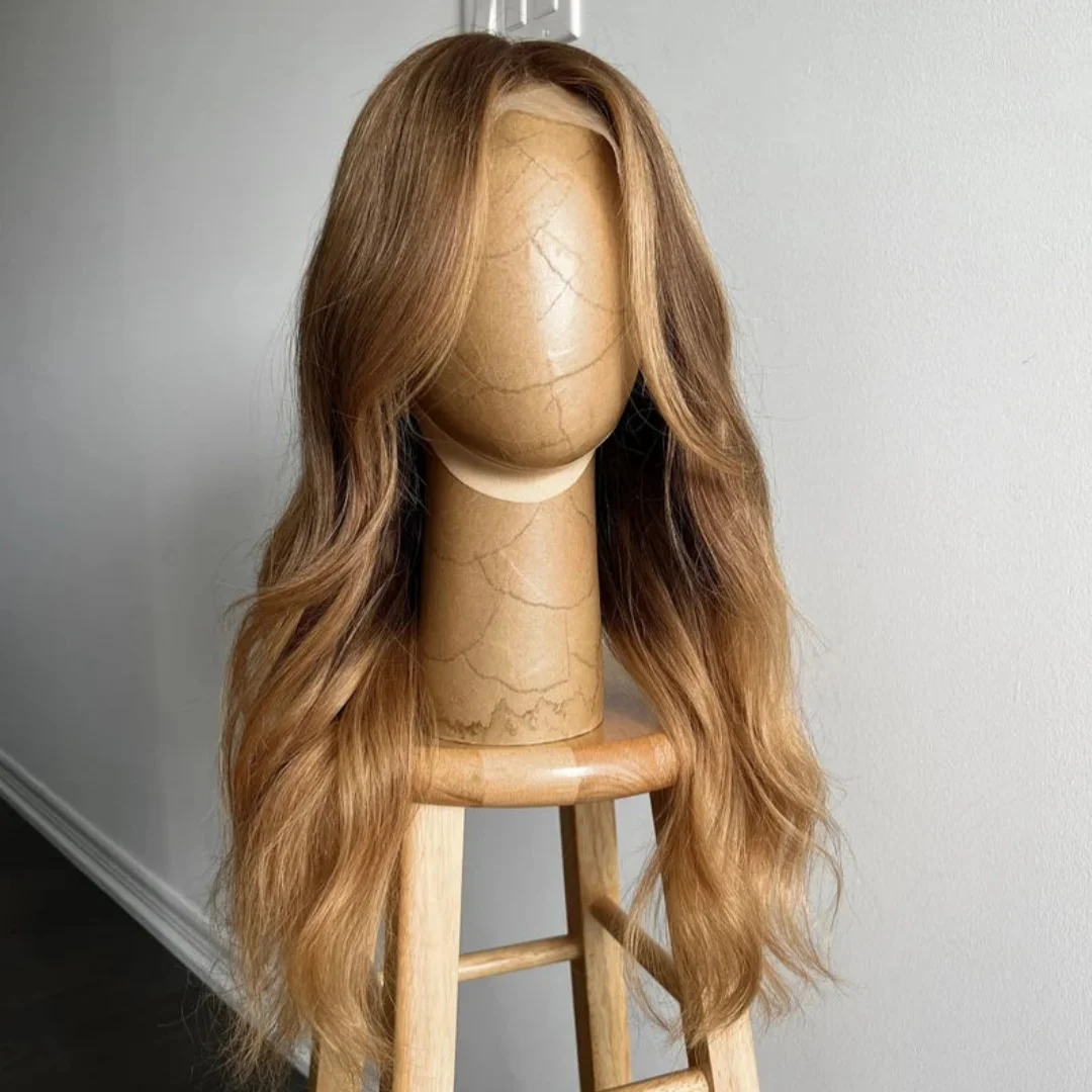 المرأة شعر مستعار طويل الجسم موجة تسليط الضوء على أومبير شعر مستعار أشقر 13*4HD شفافة الاصطناعية الدانتيل الجبهة الباروكات الإناث ألياف مقاومة للحرارة