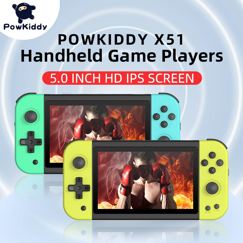 POWKIDDY 2022 X51 New Handheld Game Console 5 Inch Large Screen Children Gift Toy Game Player Supports Controllers PS1 Emulator