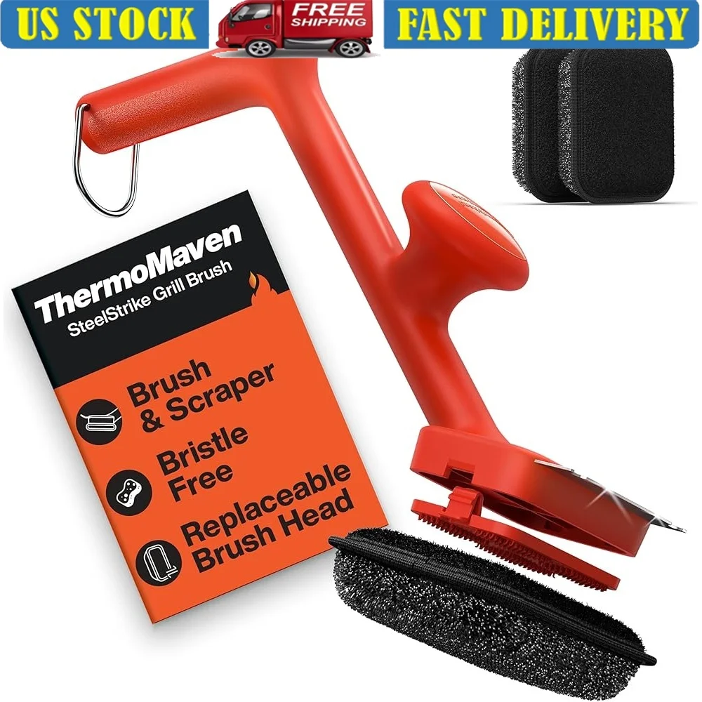 

Bristle Free BBQ Grill Brush with Scraper 17 Inch Safe Steam Cleaner 3 Replaceable Brush Heads Gas Charcoal Grills