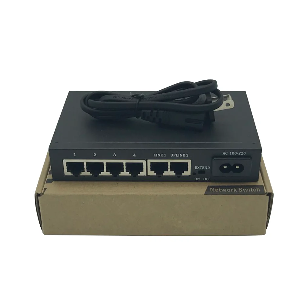 6 Poort RJ45 24V/48V 72W 10/100Mbps 4 Port Poe Netwerk Switch