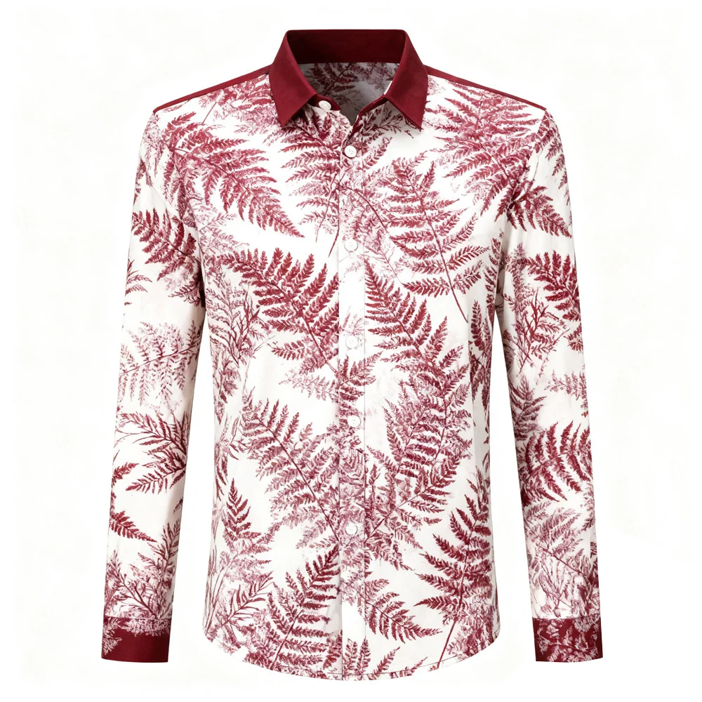 

Men's Shirt Hawaiian Chain Shirt Beach Holiday Long Sleeve Plant Casual Fashion Top Shirt Dress Man Custom Shirt Man Designer