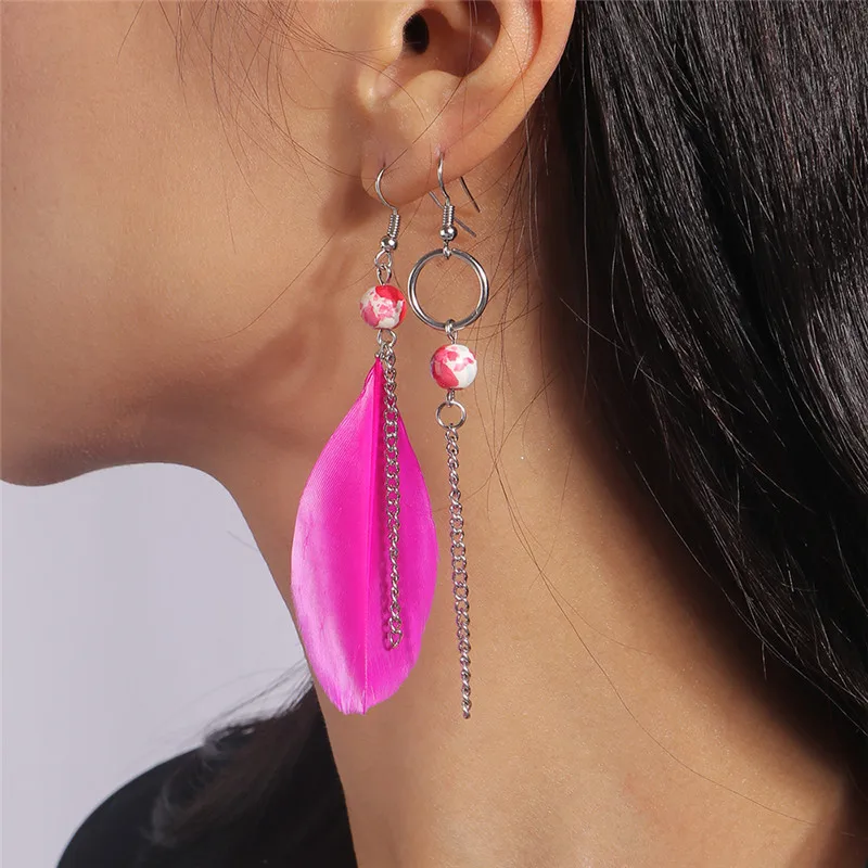 Aihua moderne große Feder Quaste Ohrringe für Frauen Vintage lange übertriebene Zigeuner Feder Ohrringe Party Schmuck Accessoire – Detail 12