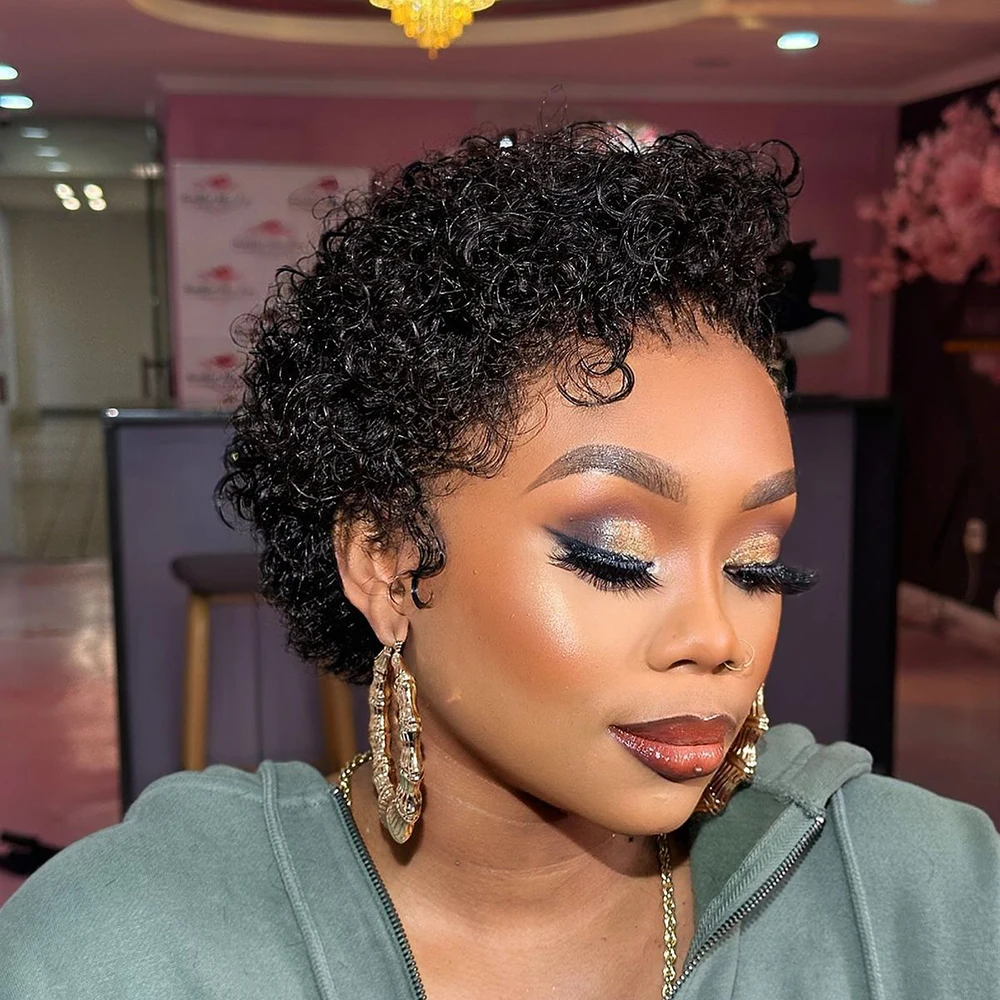 13x4 الدانتيل الجبهة غريب شعر بشري مجعد شعر ريمي البرازيلي قصير عابث قطع شعر مستعار غلويليس قبل قطعها شعري للنساء السود