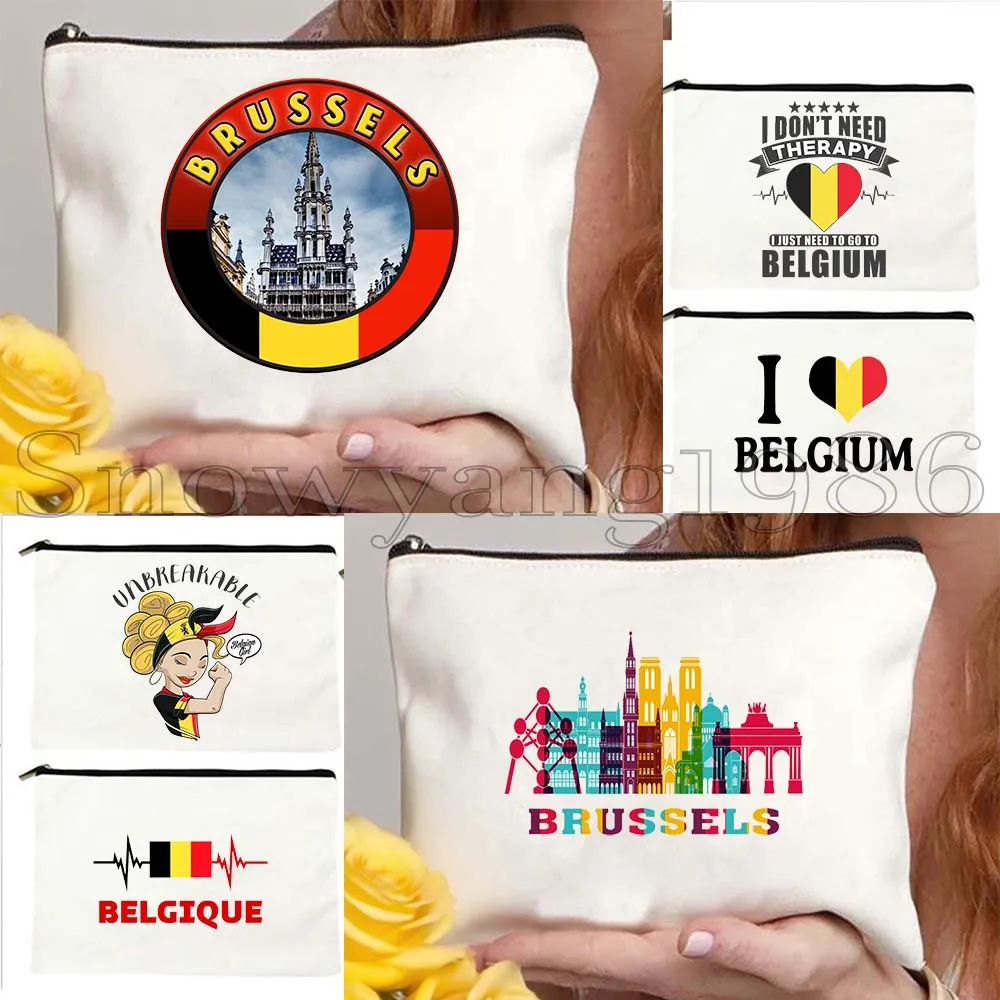 

Флаг Брюссель Бельгии, карта бельгийского милого подарка, холст, косметичка для макияжа, туалетная сумка, дорожная сумка для губной помады, пенал, сумка для хранения