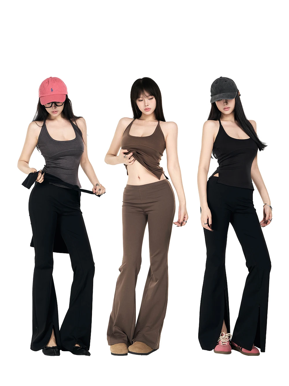 

PEMPL Tee-Color U-Ne Slim Fit Hanging Ne Strap Top Elastic Waist Cinching Versatile ort Sve Street Sle Women's Vest