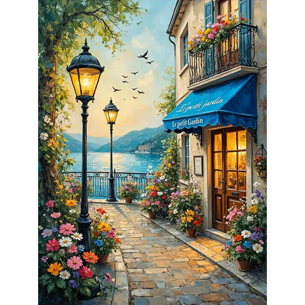 Momoart Diamond Mosaic Street Landscape Picture Rhinestones Diamond Painting House New Arrival DIY Embroidery River Handicraft
