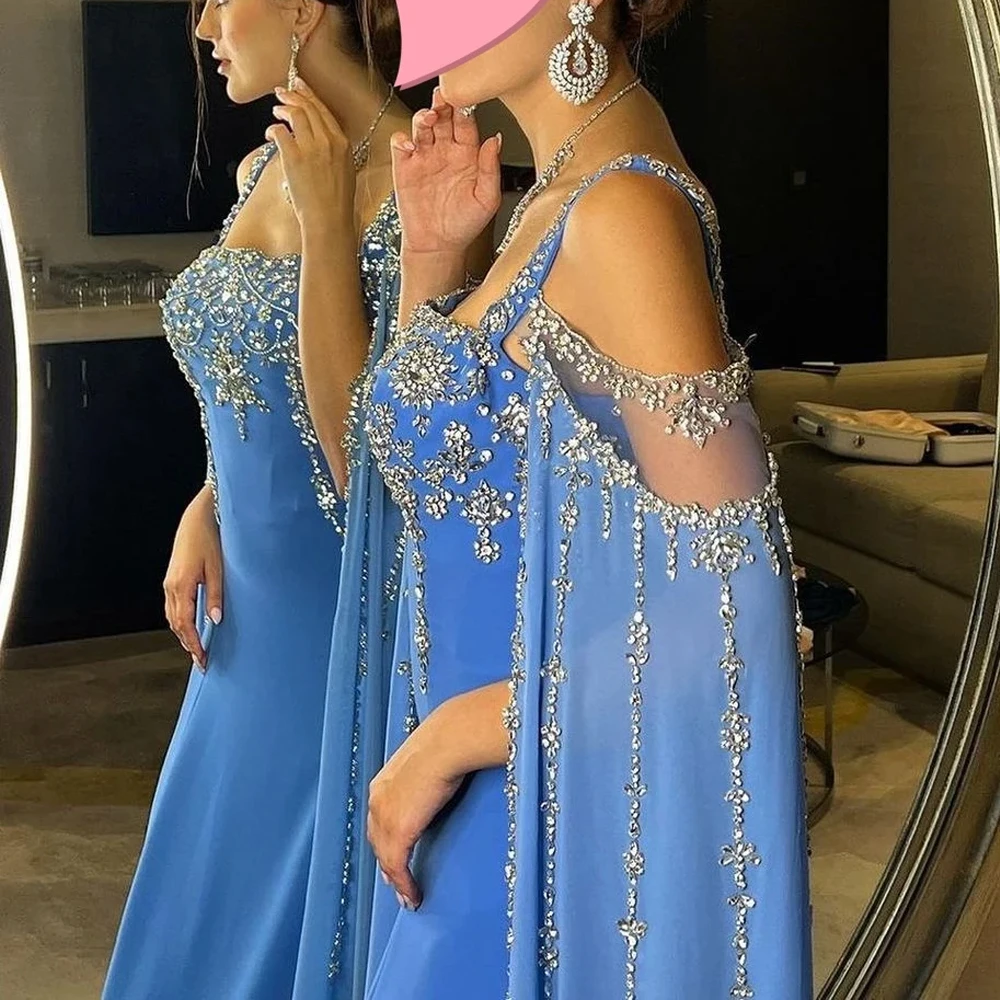 Customized Dress Elegant Vintage Sexy Sweet Blue Crystal Beading Boat Neck Customize Formal Occasion Prom Dress Evening Party Go