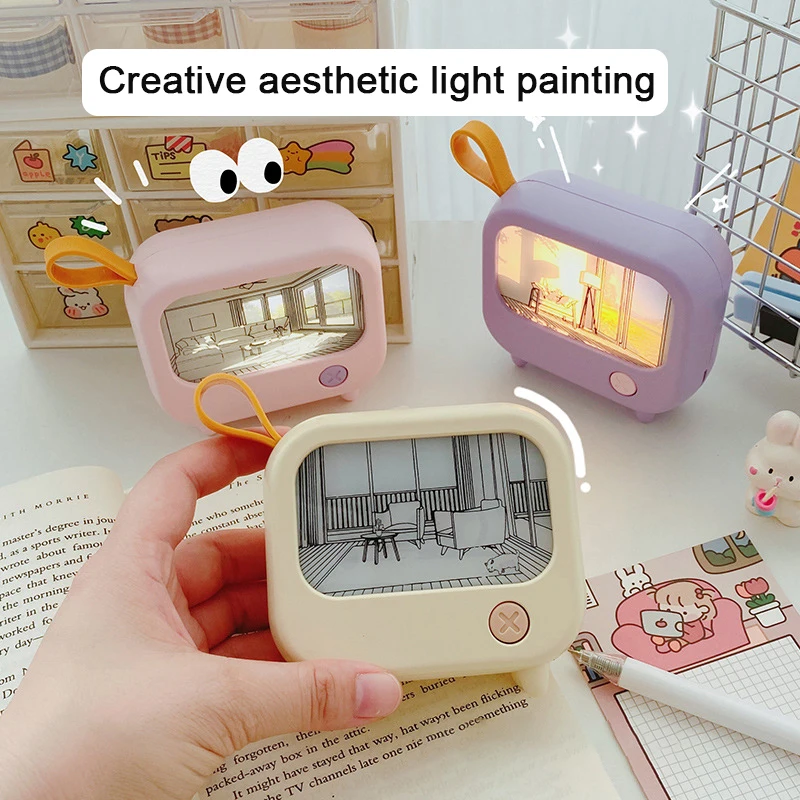 Mini Painting Night Light TV Styling Design Portable Rechargeable 2 Level Adjustable Brightness Table Decoration Atmosphere Gift