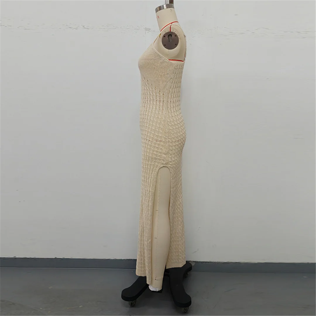 V-Ausschnitt, ärmellos, mit Ausschnitten, gehäkelt, gestrickt, Tunika, Strandkleid, Strandmode, Damen, V7212 – Detail 21