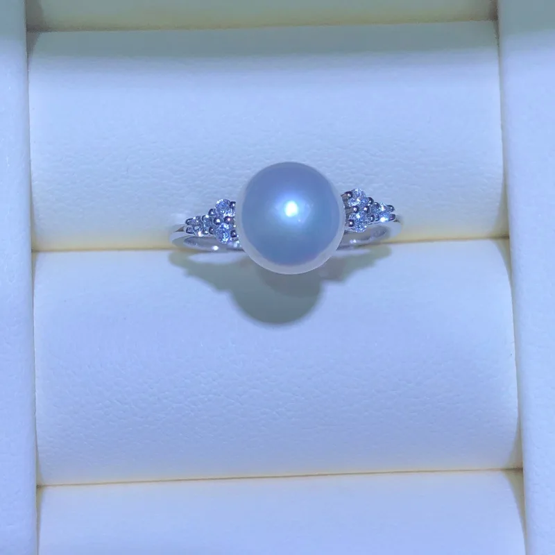 Wholesale S925 Sterling Silver Adjustable Ring Mount Settings Findings Mountings Accessory Parts for 8-9mm Pearls 5pcs/lot