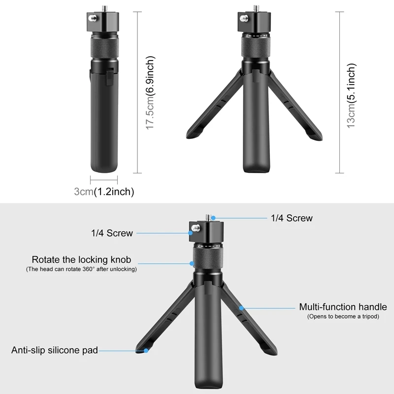 Rotary Handle Desktop Tripod Stand For Insta360 X3 Time Controller 110Cm 5-Section Selfie Stick Monopod