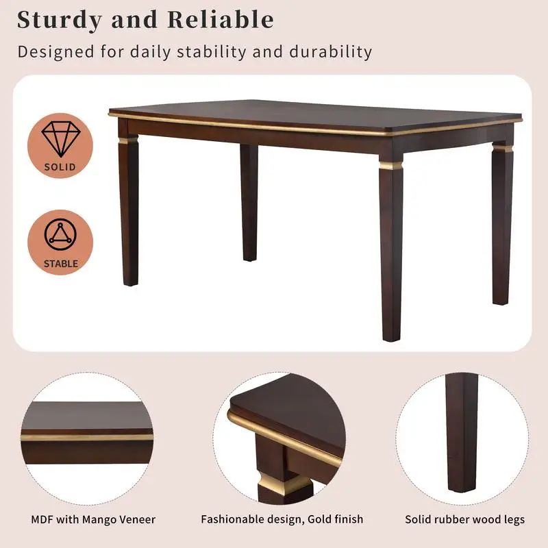 طقم طعام مطبخ مكون من 6 قطع، طاولة مستطيلة مقاس 60 بوصة، و4 كراسي معنقدة عالية الظهر ومقعد واحد لغرفة الطعام والمطبخ - إسبرسو #4