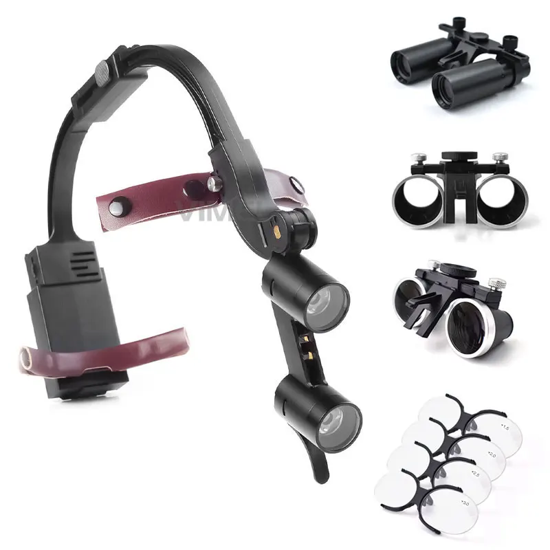 6.0x/2.5x/3.5x Complete Set de ntal Loupes With 5W LED Headlamp Medical Magnifier Wireless Surgical Headlight With 2pc Battery