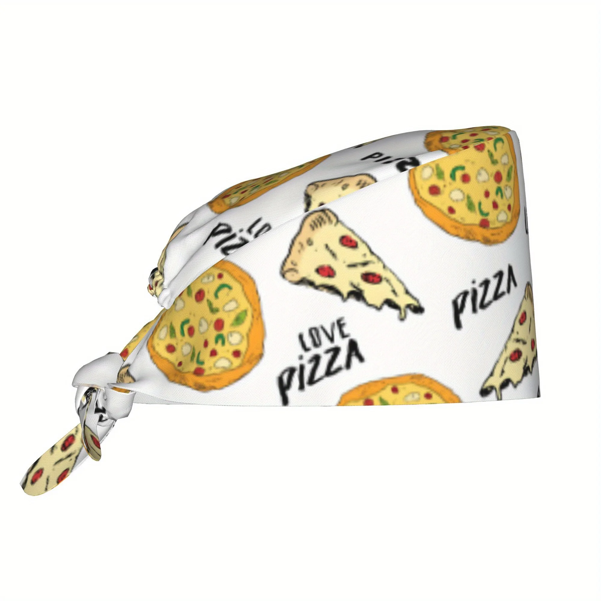 1pc Pizza Women's Stylish Printed Work Cap - Lightweight Adjustable Skull Cap, Tie-Back Nurse Hat, Dustproof Chef & Cooking Cap,