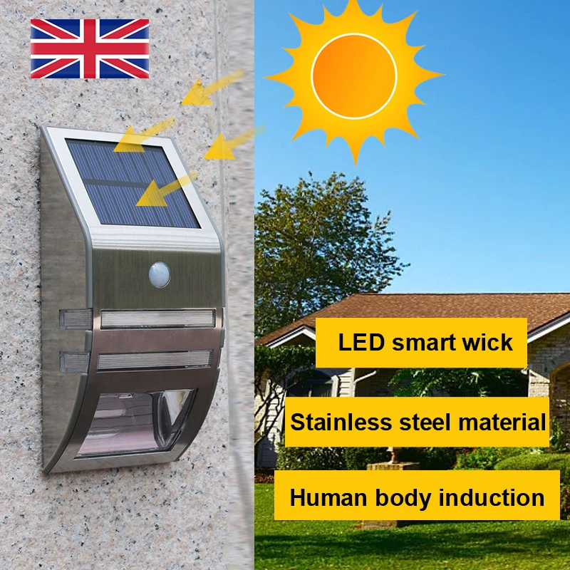 Solar Powered Bright Led Wireless PIR Motion Sensor Security Steps Wall Light UK