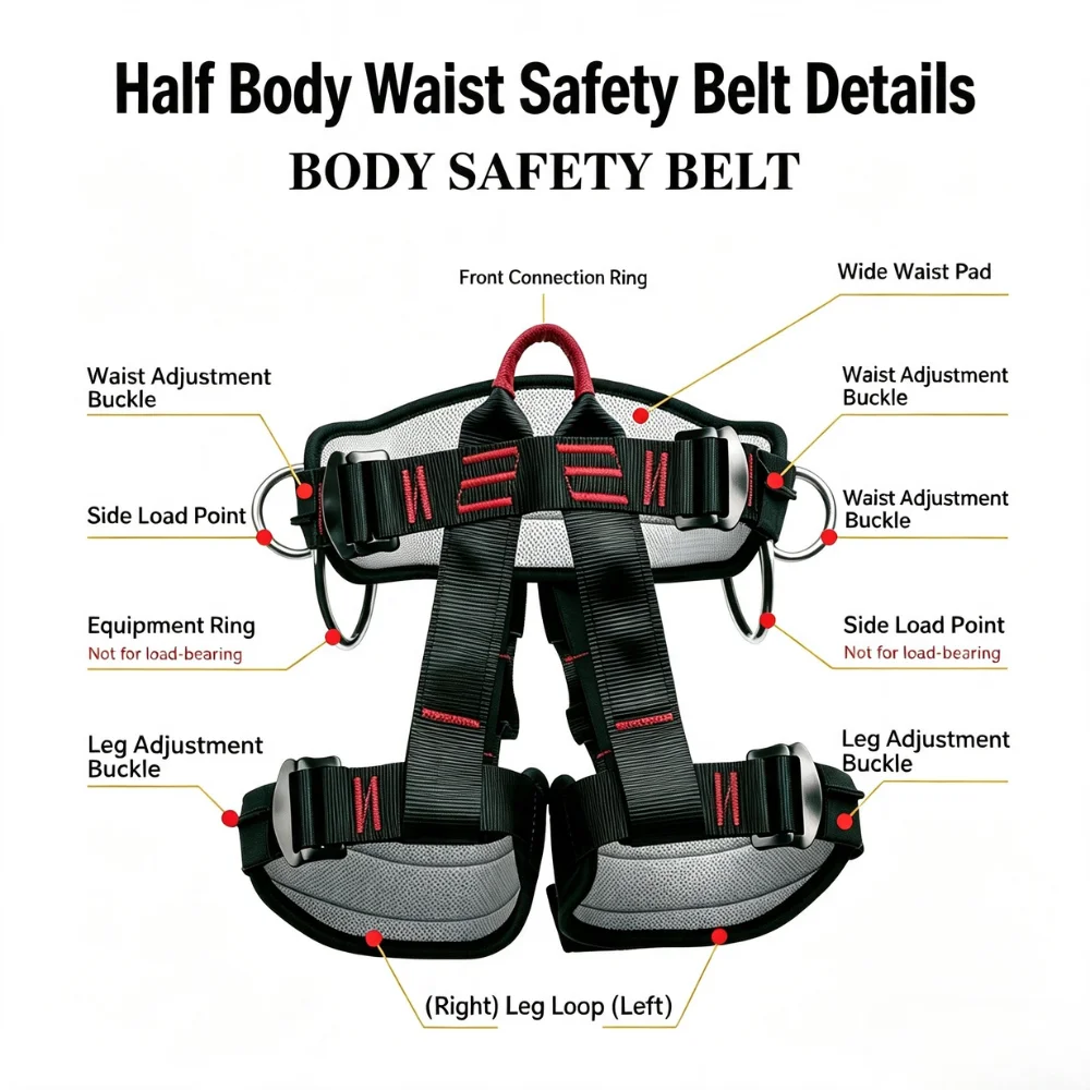 Climbing Harness, Protect Waist Safety Harness Gear, Wider Half Body Harness for Roofing Fire Rescuing Rock Climbing Rappelling