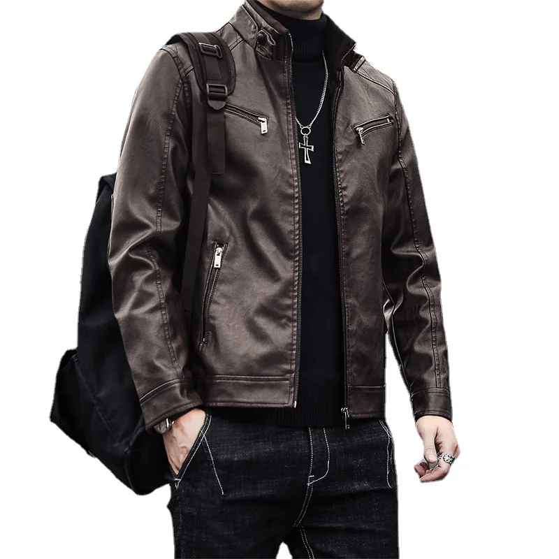 

Men's Biker PU Leather Jacket Male Casual Slim Fit Large Size PU Leather Coat Men Autumn New Style Locomotive Leather Jacket