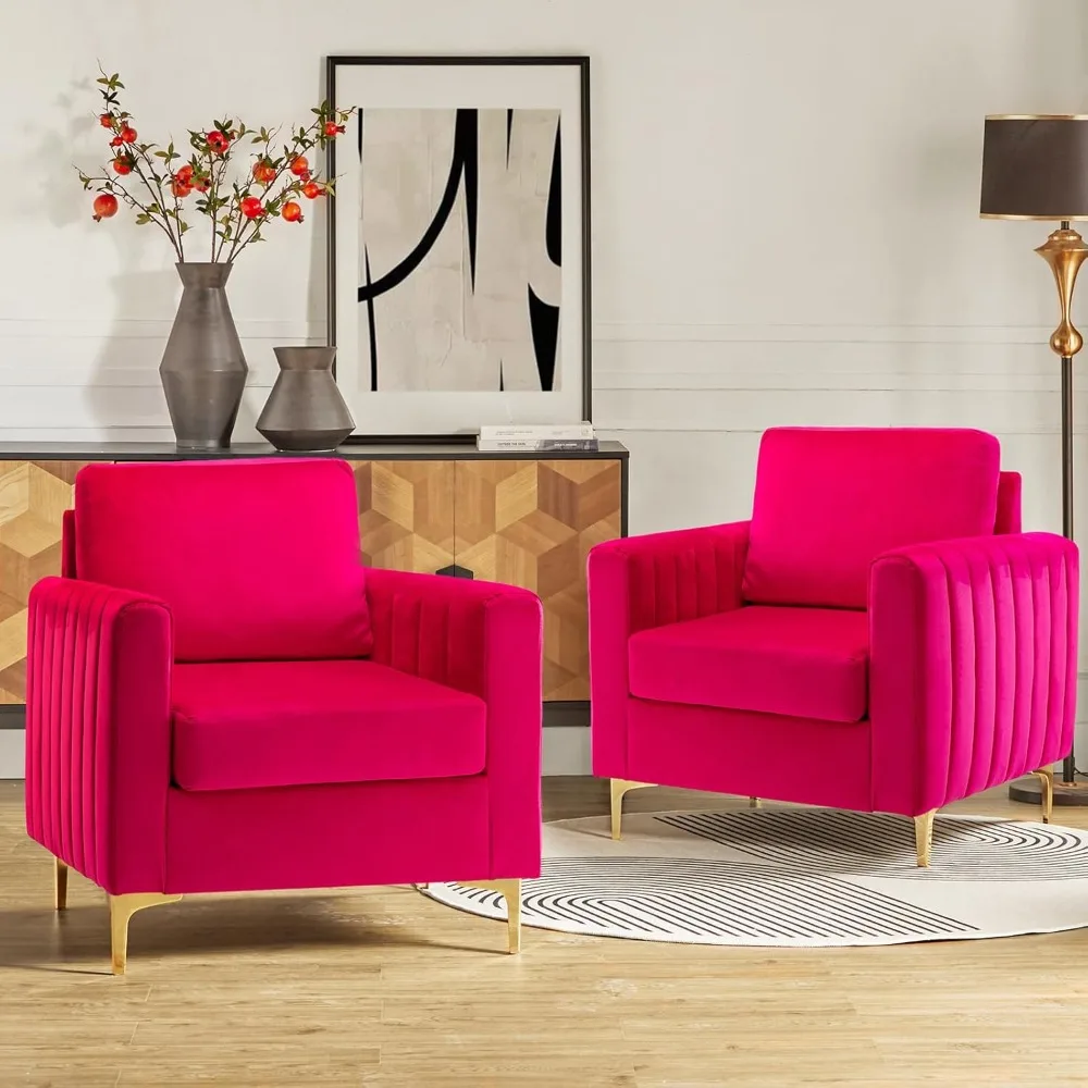 

pair of modern velvet club chairs: upholstered accent armchairs with gold legs