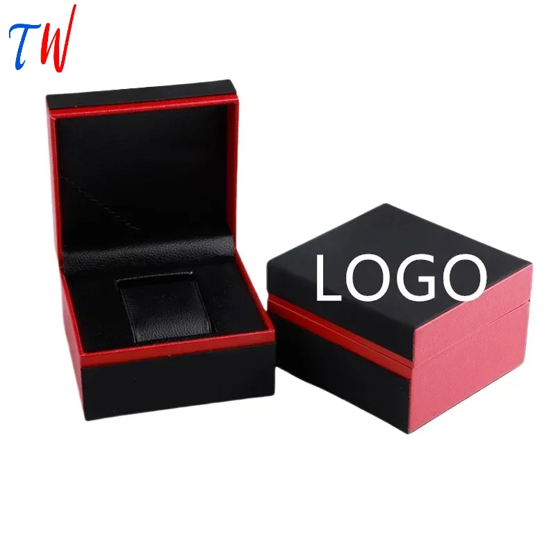 PU Leather Flip Watch Case Box Black and Red Pairing Free Customization Logo Business Transportation Packaging Watch Organizer