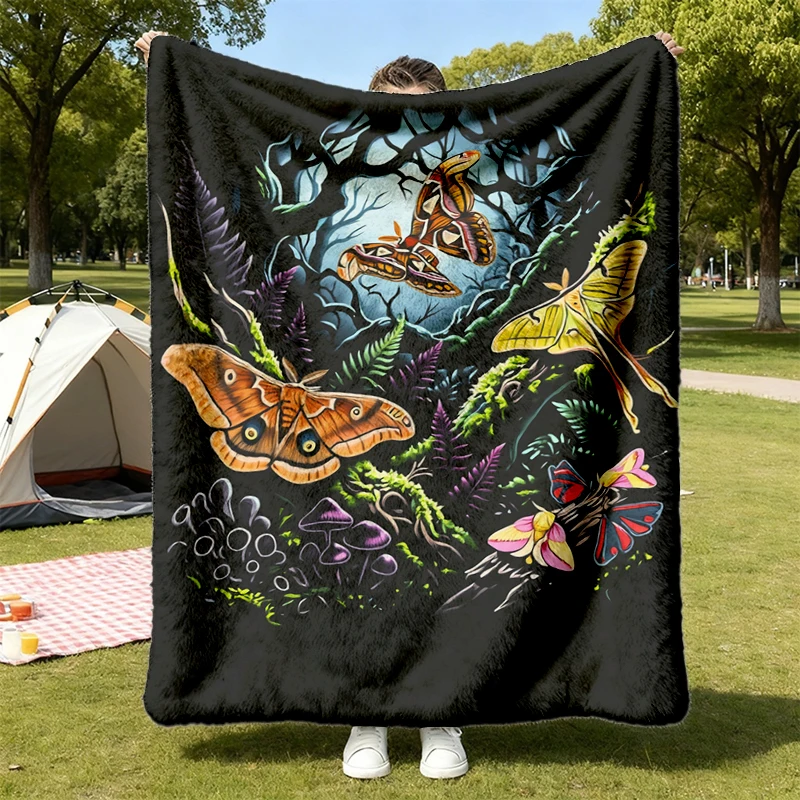 90s Moths Habitat Flannel Blanket - Men & Women's Unisex Graphic Flannel Blanket - Vintage Cottage Core Flannel Blanket