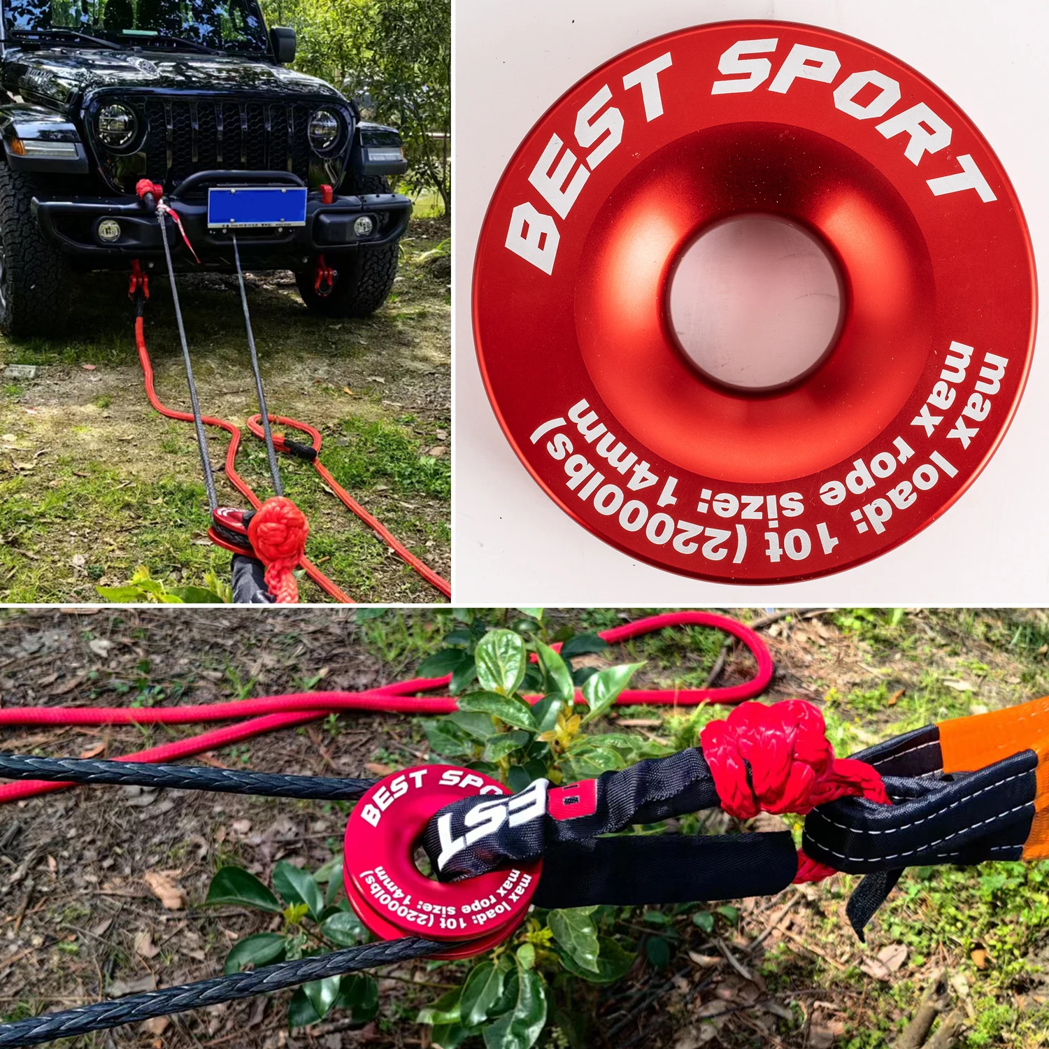 Recovery ring snatch block pulley to synthetic winch towing rope made of aluminum alloy 4x 4 accessories for off-road