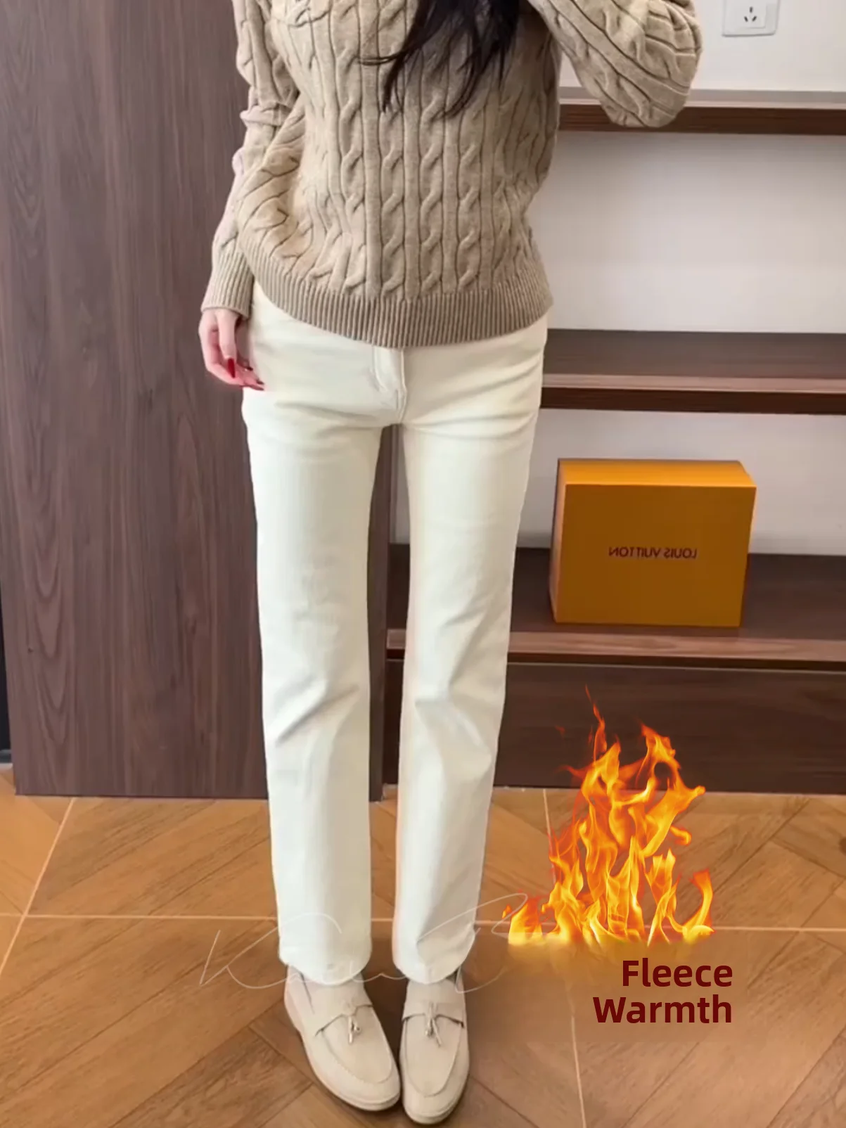 

Slimming Fce Lined High Waist Elastic French Bread Pant Jeans Straight Leg High Elastici Cotton Stretch Denim Ladies Jeans