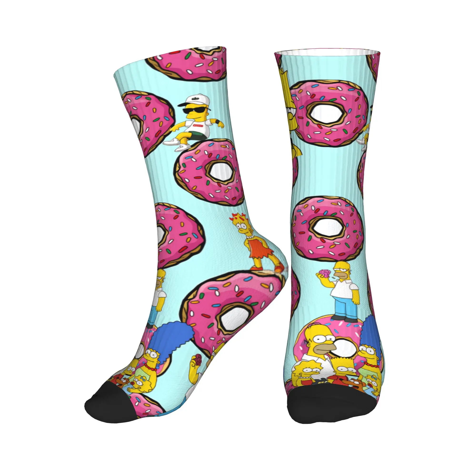 

Funny S-Simpsons Donut Chaos Collage Socks Funny Stockings Autumn Non-Slip Men's Socks High Quality Graphic Skateboard Socks