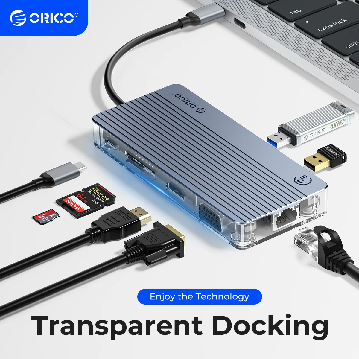 Orico WB USB Hub Type C to Multi USB 3.0 PD100W  RJ45 Splitter for PC MacBook Pro Accessories