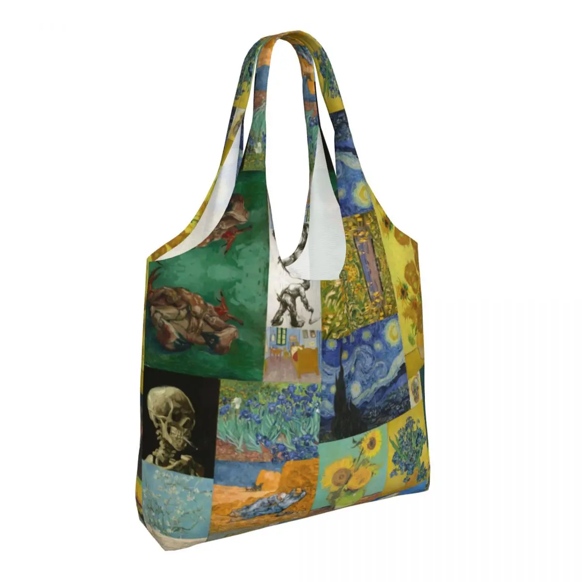 Van Gogh Collage Groceries Shopping Bags Print Canvas Shopper Shoulder Tote Bags Big Capacity Portable Art Painting Bag Handbag