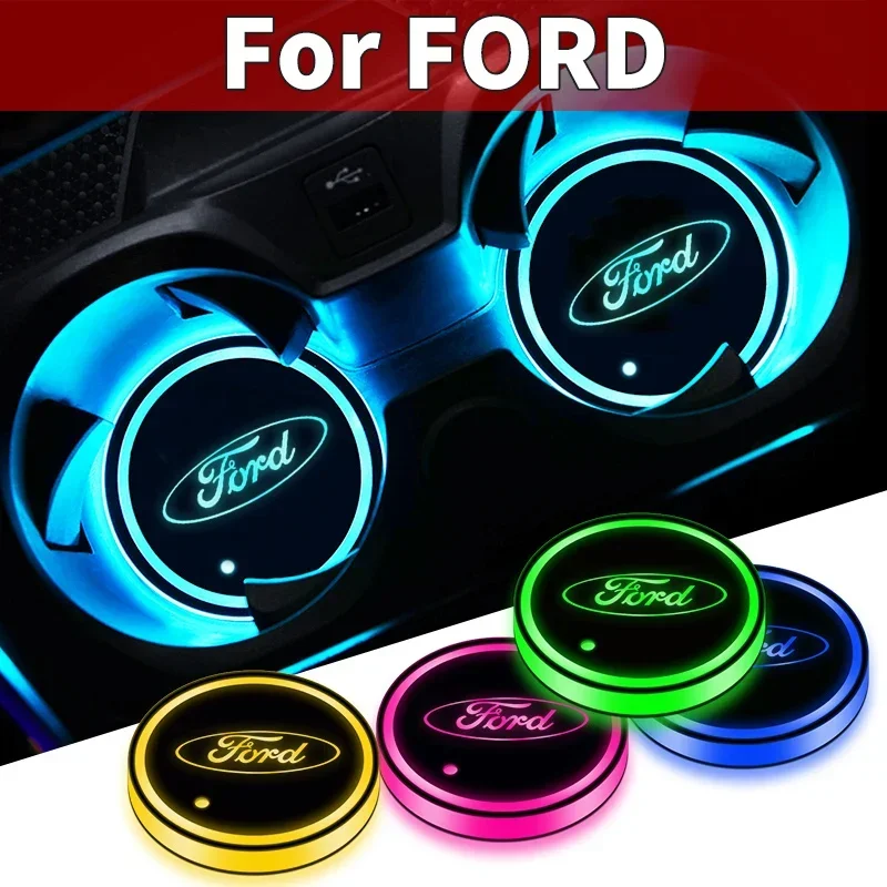 Car Led Cup Holder Light Mats Atmosphere Light For Ford Focus 2 3 4 MK3 MK4 ST Mondeo Festiva Fusion Suit Fiesta Mustang Ranger