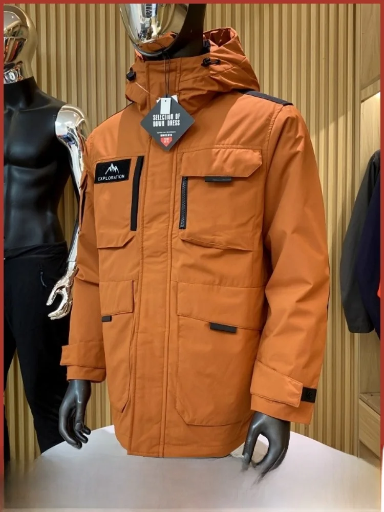 

Outdoor Men's Du down Jaet 90% Du Feather Hooded Waterproof Windproof Warm Casual Sle Polyester Fiber Fill Power