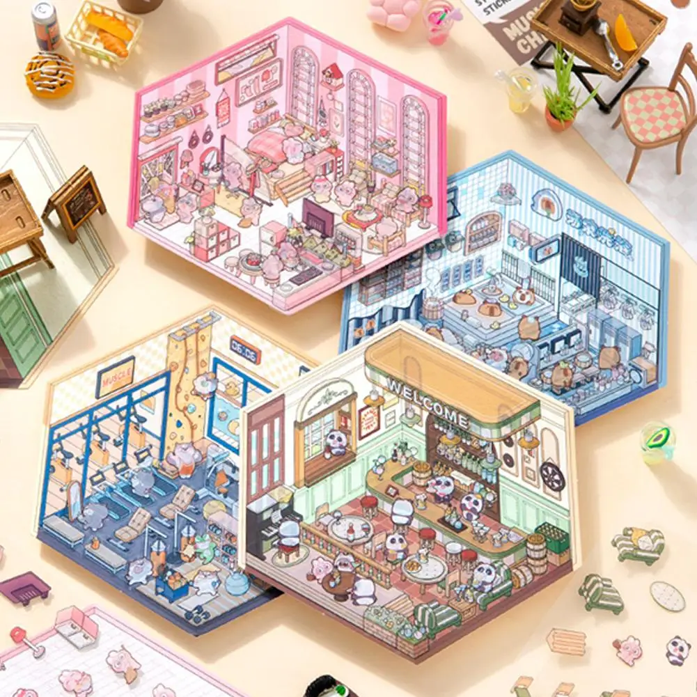 Plus Size Castle Theme Miniature Scene 2.5D 3D Landscaping Stickers Visual Stacking Stickers Christmas Gift for Children F1C7