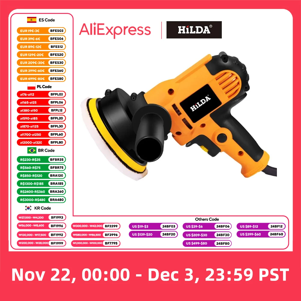 Hilda電気カーポリッシャーマシン自動研磨機調整可能速度サンディングワックスツールカーアクセサリーpowewrツール
