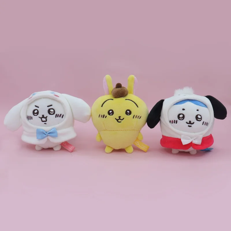 

10cm Cute Cartoon Chiikawa Hachiware Usagi Cross Dressing Cinnamoroll Pochacco Series Plush Doll Keychain Bag Pendant Toy Gift