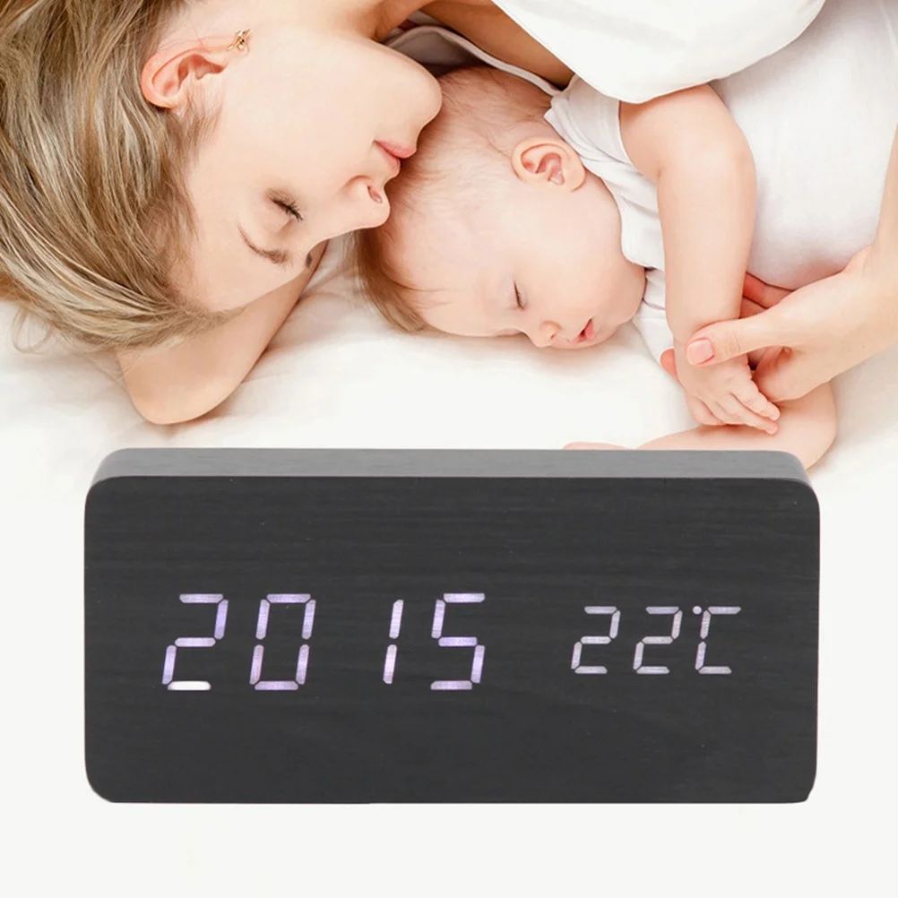 

Luminous Wooden Clock Desk Table Clocks Digital Alarm Rectangle Display Electronic LED