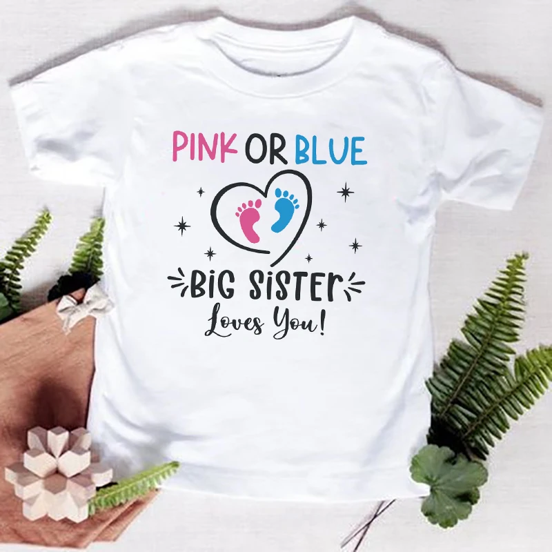 Pink or Blue Big Sister Love You Girls T-Shirt Children T Shirt Baby Announcement Tops Toddler Tshirt Summer Casual Clothes Tees