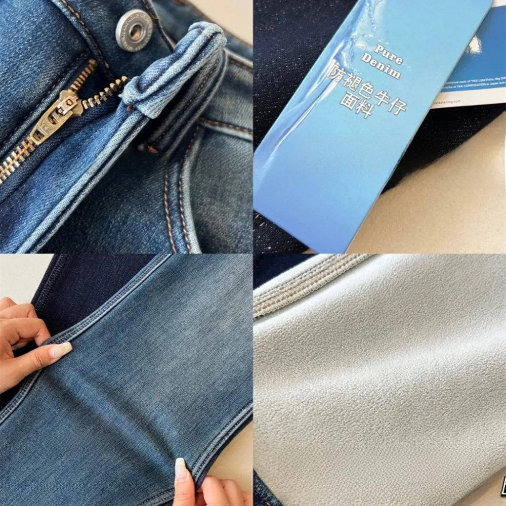 

Fleece-Lined Padded Straight Leg Jeans Pants Women's Autumn Winter Fashion Trousers French Stick Jeans F120522